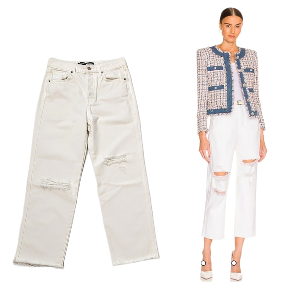 Veronica Beard Blake Crop Straight High Rise White Jeans